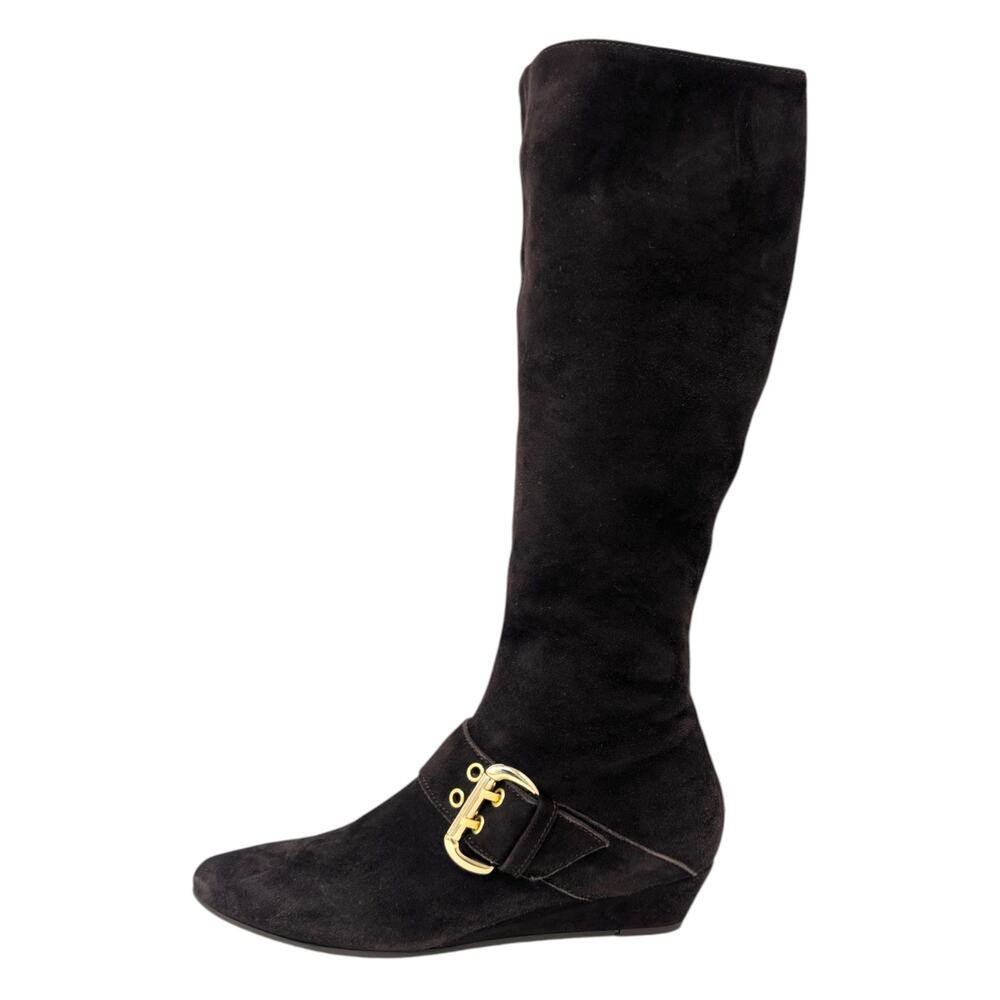 AGL Attilio Giusti Leombruni Dark Brown Suede Gold Buckle Ankle Boots 39.5